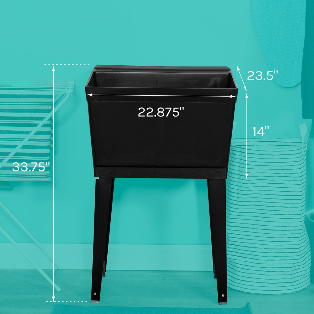 Tehila Standard Freestanding Black Utility Sink with Black Legs, Water Supply Lines Included
