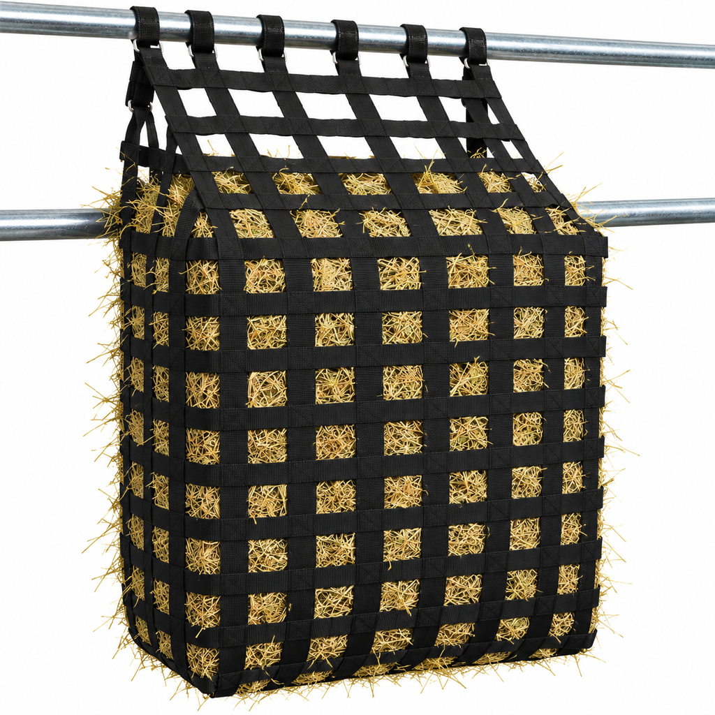 Tahoe Web Gate Slow Feed Hay Feeder – 2" Openings, Easy-Fill, Quick Strap Mounting, Holds 6–7 Flakes, Durable & Dust-Draining with Super Tough Bottom