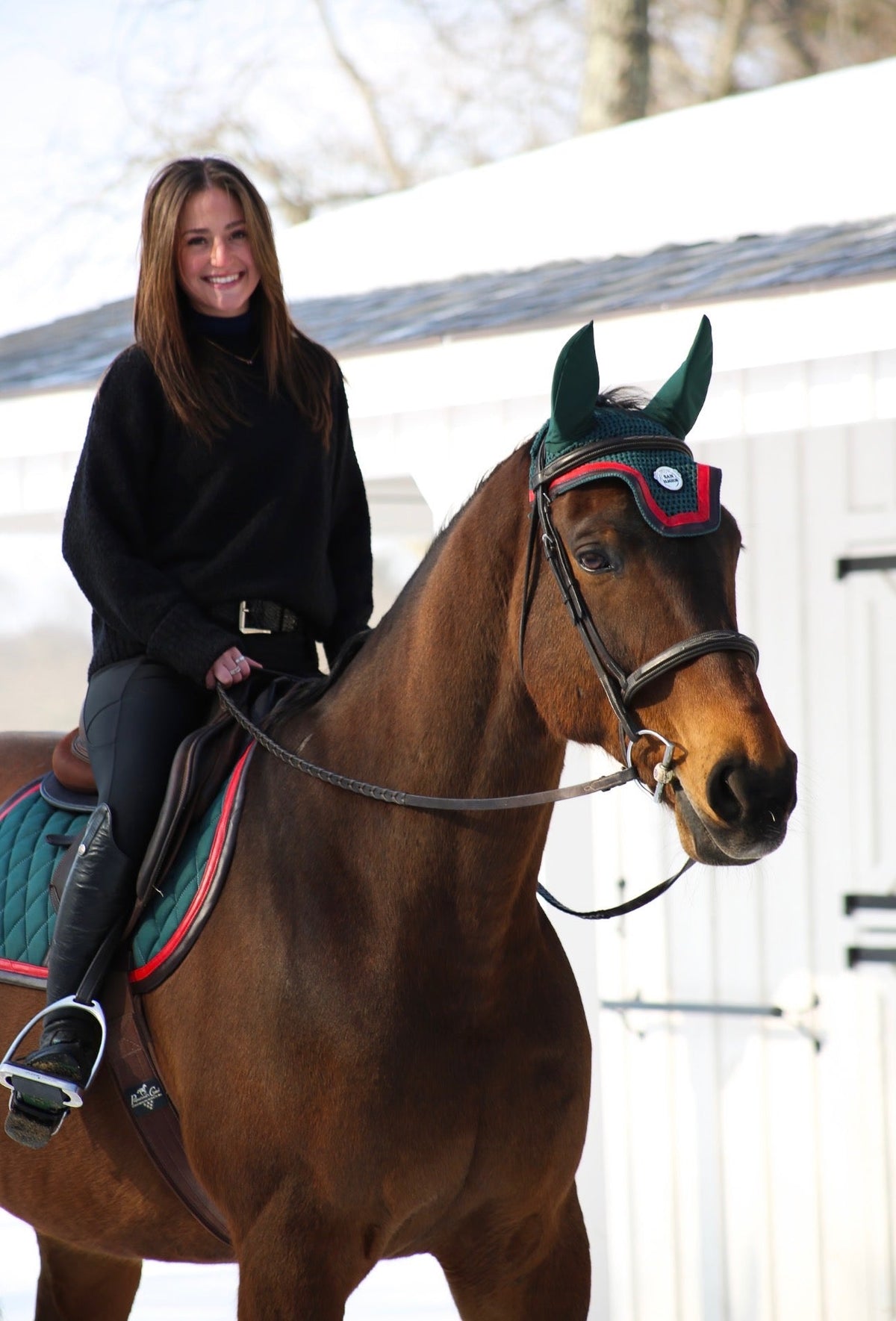 Horse Bonnet | Green- Brown & Red