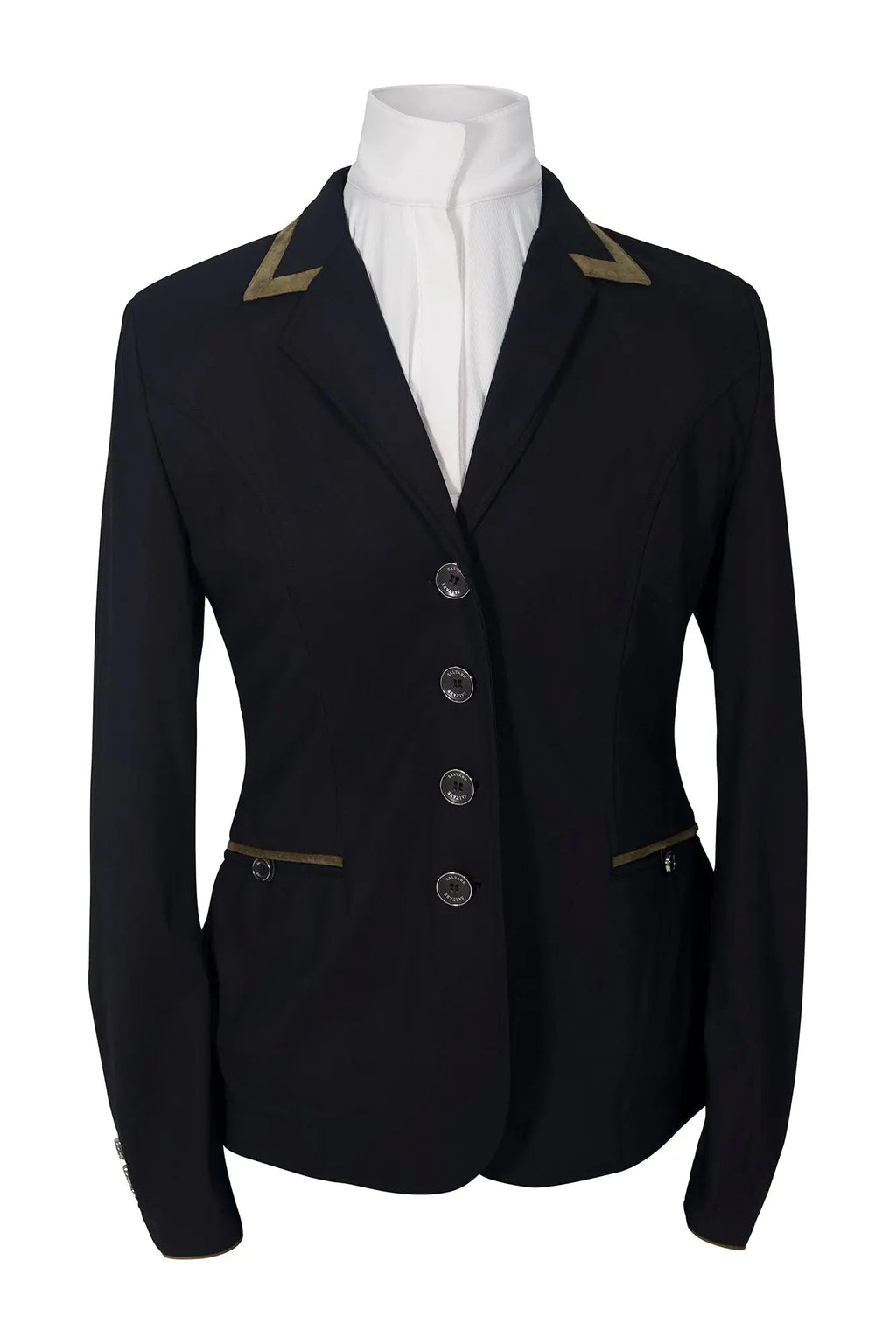Grand Prix Saltare Premio 4 Button Riding Show Coat, Black with Moss Green