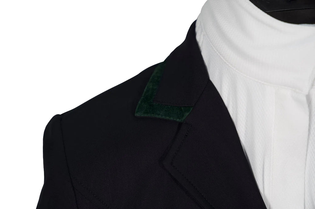 Grand Prix Saltare Premio 4 Button Riding Show Coat, Black with Dark Green