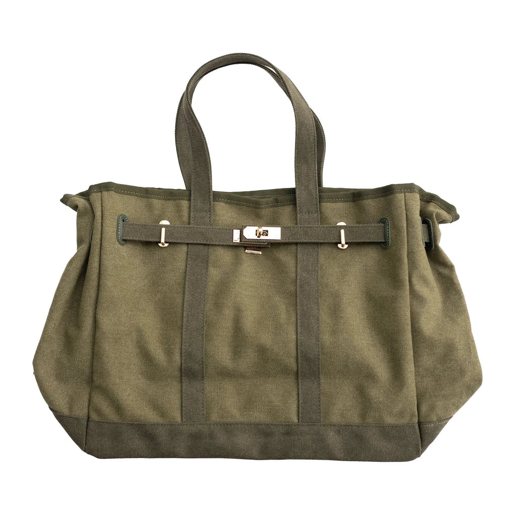 Huntley Equestrian Barnkin Canvas Tote with Gold Hardware, Military Olive
