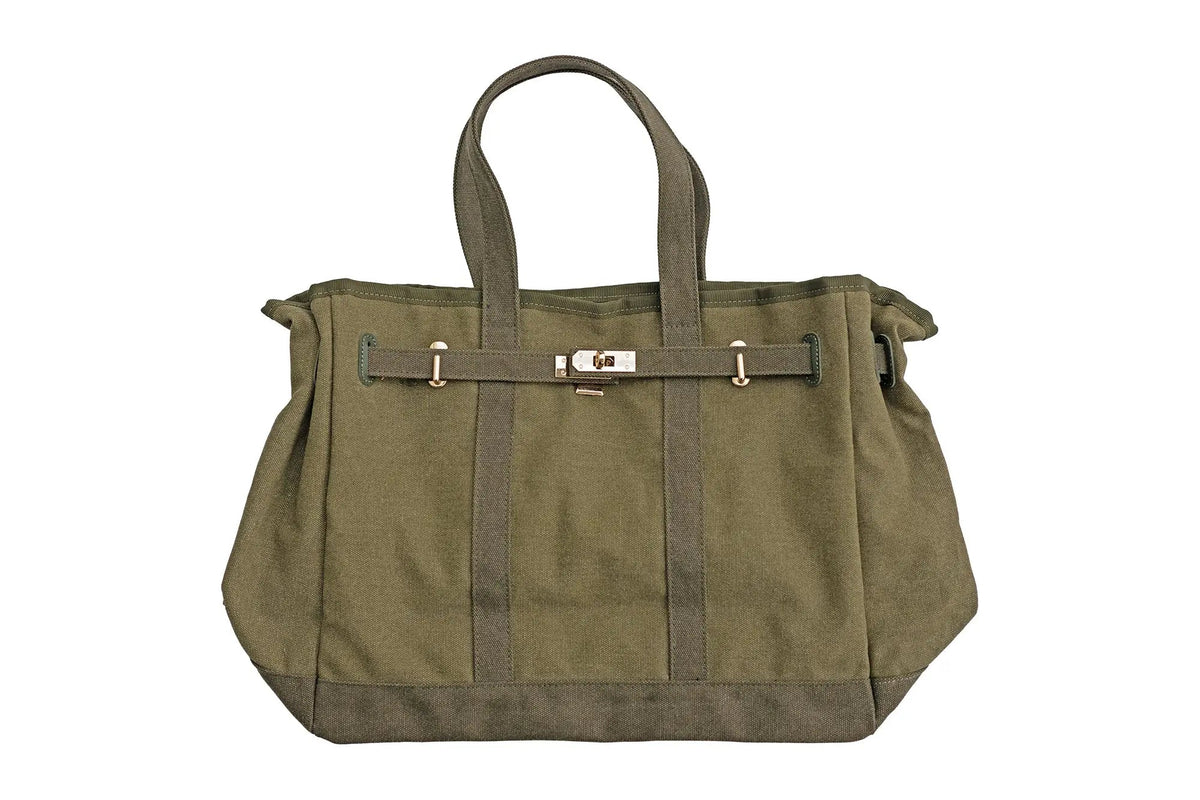 Huntley Equestrian Barnkin Canvas Tote with Gold Hardware, Military Olive