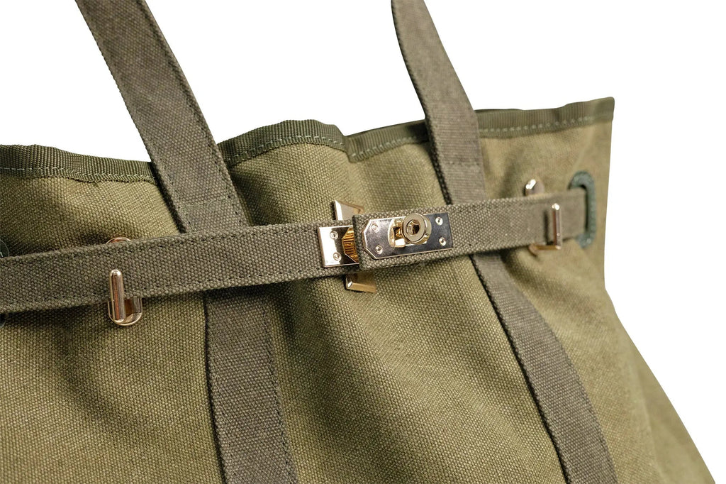Huntley Equestrian Barnkin Canvas Tote with Gold Hardware, Military Olive