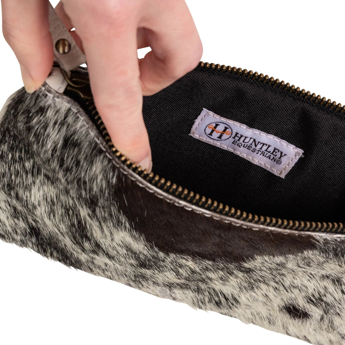 Huntley Equestrian Cowhide Wristlet Handbag Small with Zipper