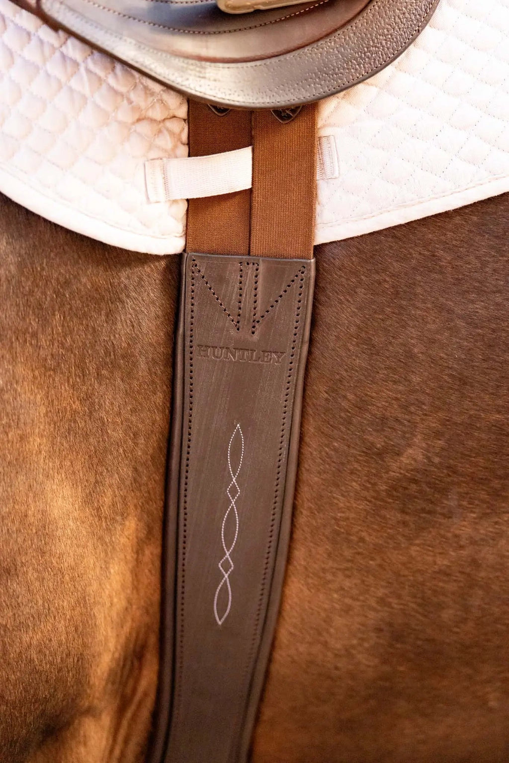 Huntley Equestrian Sedgwick Leather Fancy Stitched Padded Leather Contour Shaped Girth with Double End Elastic