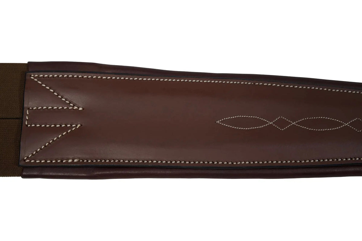 Huntley Equestrian Sedgwick Leather Fancy Stitched Padded Leather Contour Shaped Girth with Double End Elastic