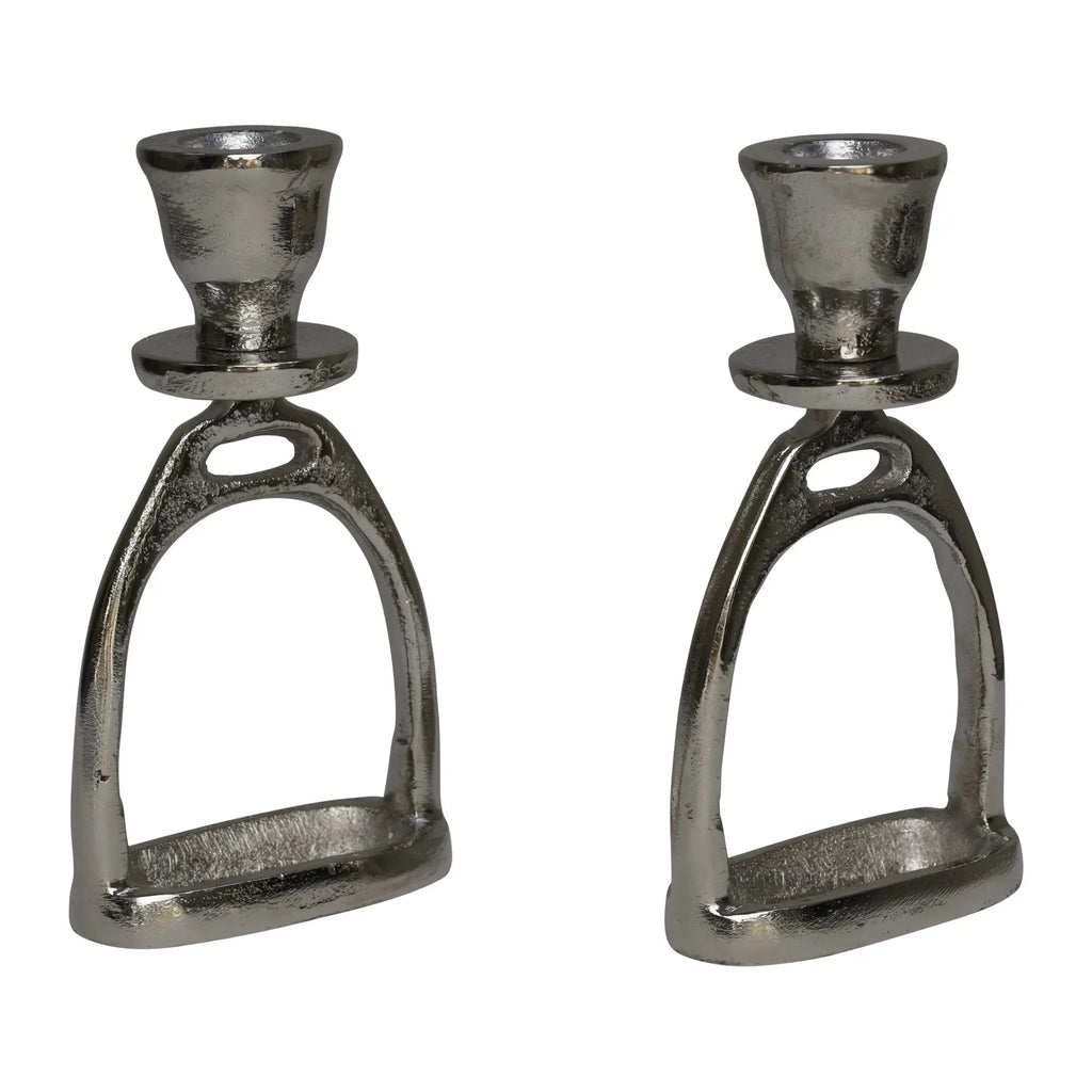 Huntley Equestrian Stirrup Candle Stick Holders, Silver set of 2