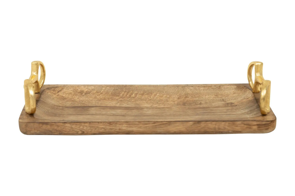 Huntley Equestrian Wooden Rectangle Tray with Gold Bit Handles