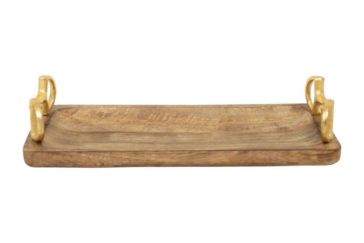 Huntley Equestrian Wooden Rectangle Tray with Gold Bit Handles