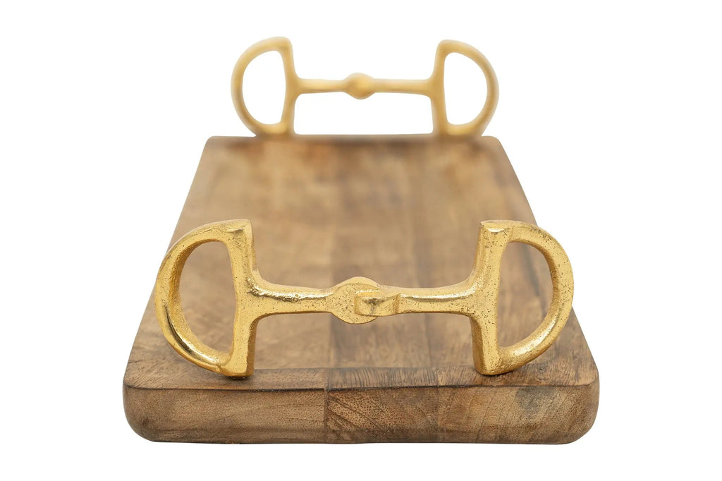 Huntley Equestrian Wooden Rectangle Tray with Gold Bit Handles