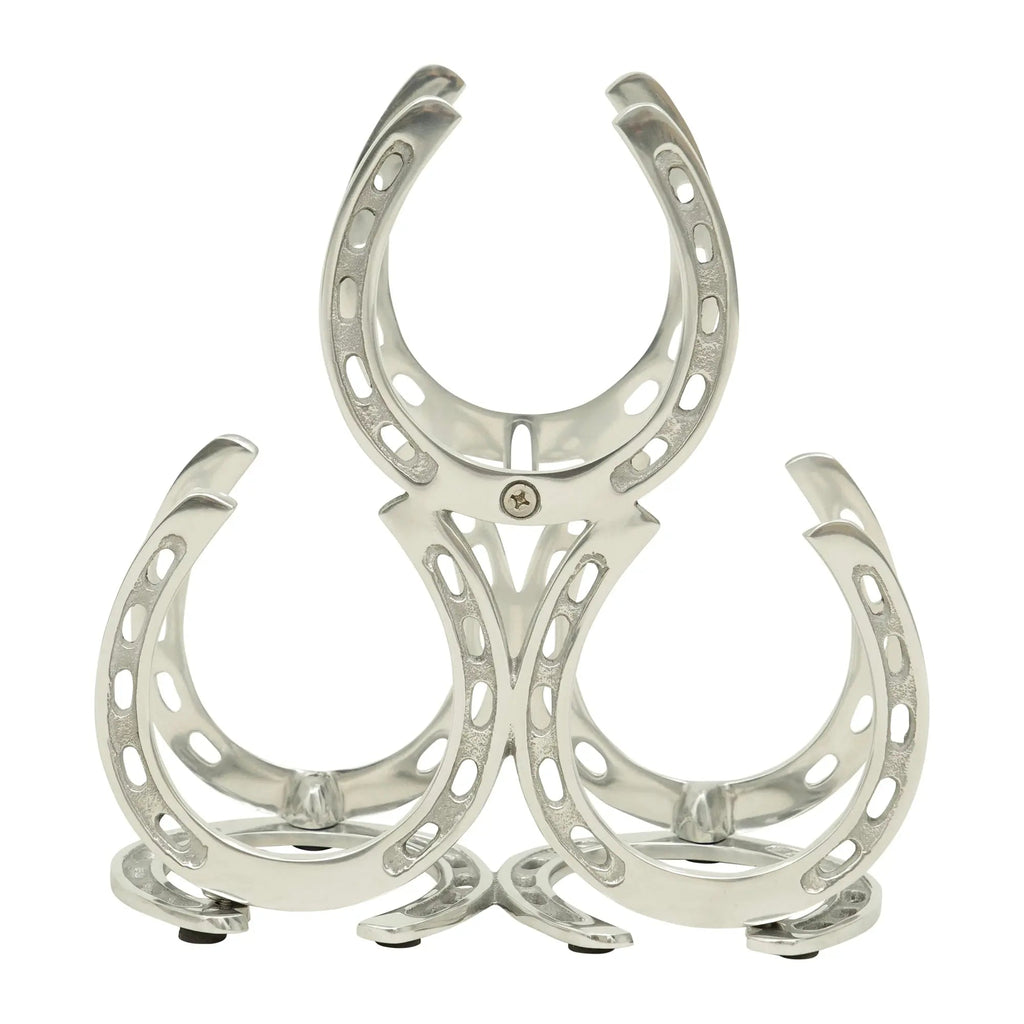 Huntley Horseshoe 3-Bottle Wine Rack, Aluminum Silver Finish