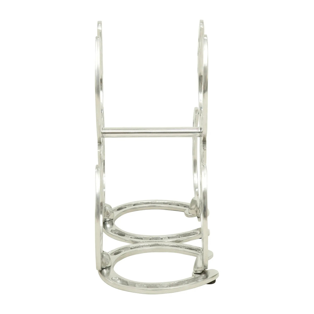 Huntley Horseshoe 3-Bottle Wine Rack, Aluminum Silver Finish