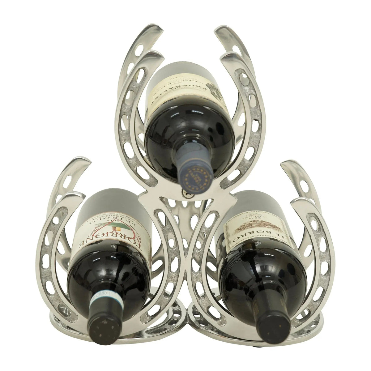 Huntley Horseshoe 3-Bottle Wine Rack, Aluminum Silver Finish