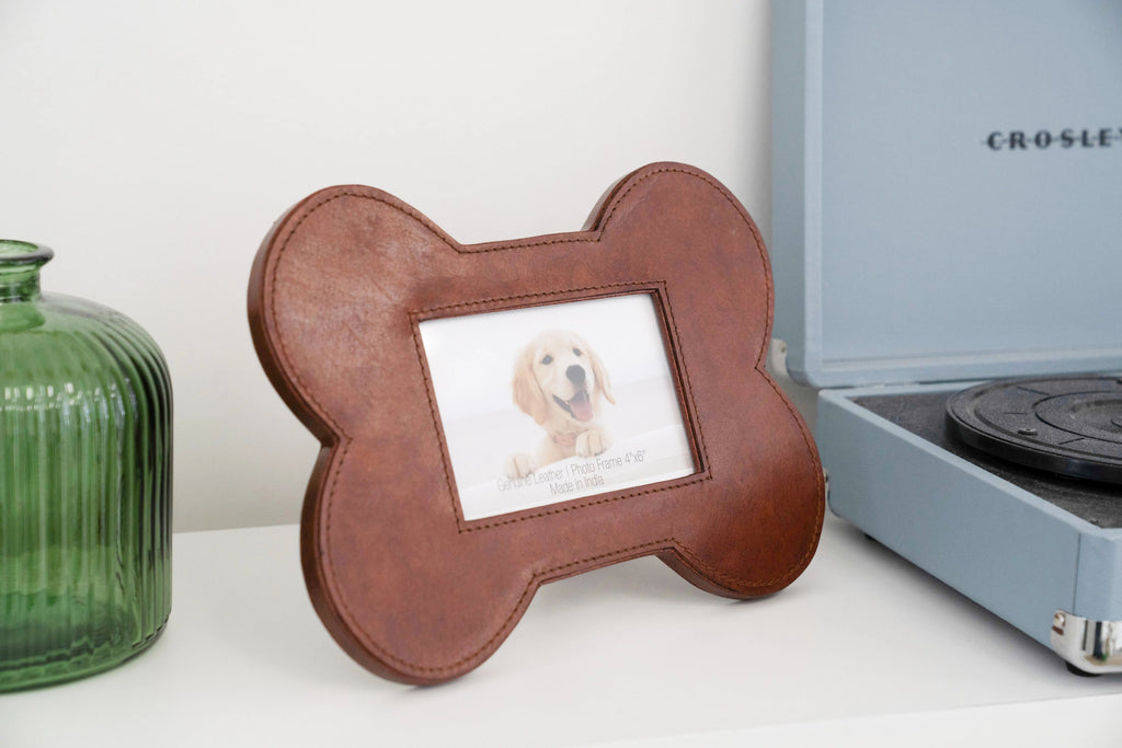 Huntley Pet Leather Bone Shaped Picture Frame, 4x6