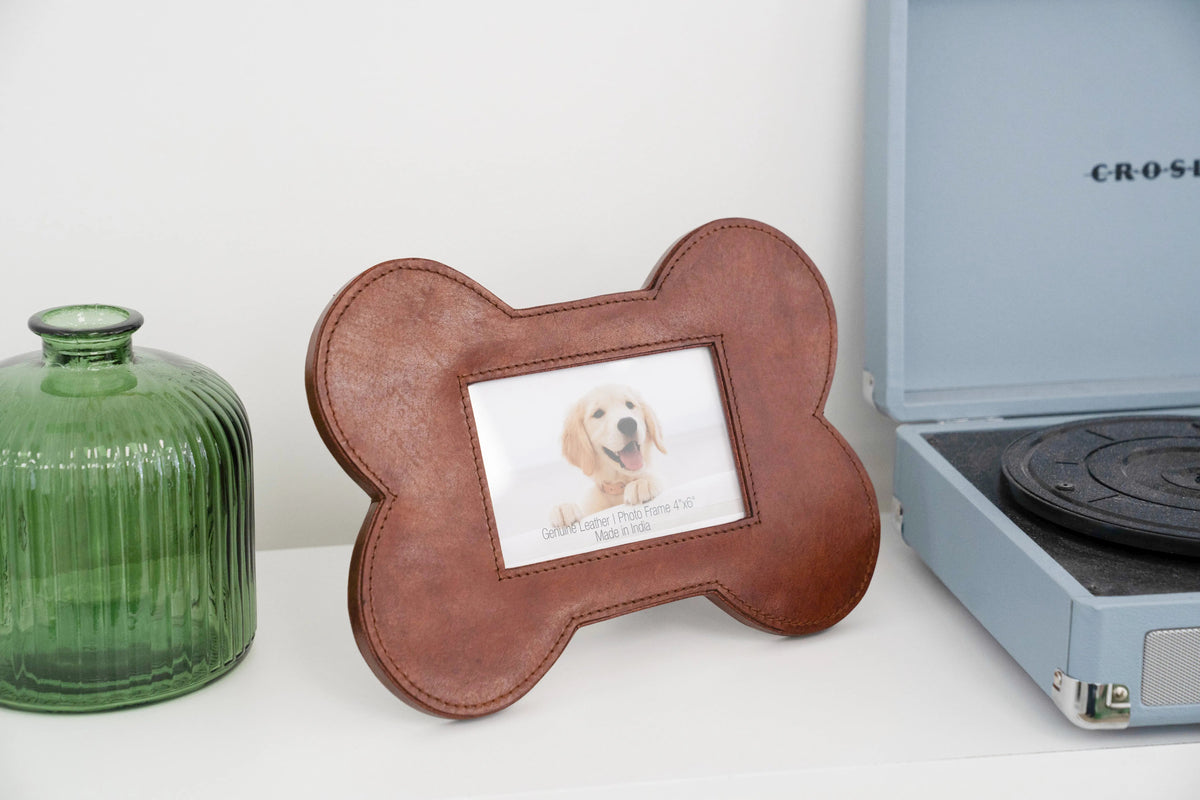 Huntley Pet Leather Bone Shaped Picture Frame, 4x6