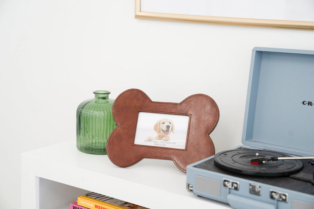 Huntley Pet Leather Bone Shaped Picture Frame, 4x6