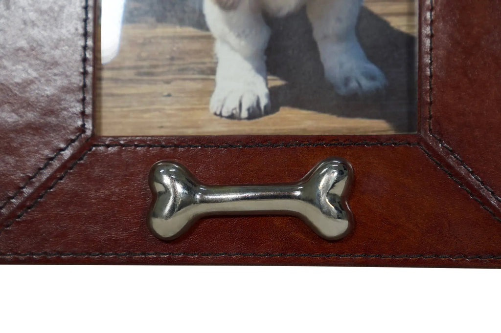 Huntley Pet Leather Picture Frame with Silver Bone Accent
