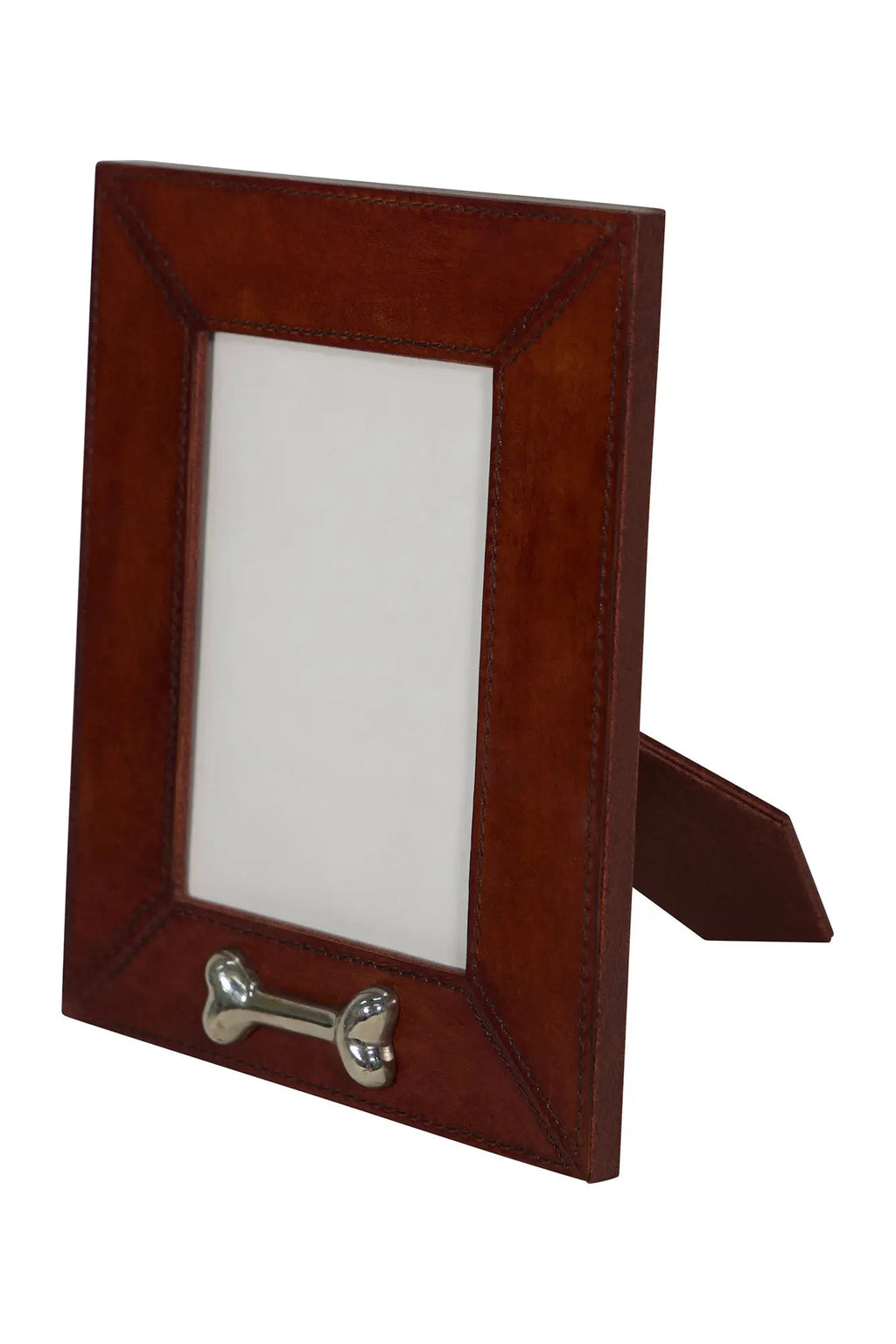 Huntley Pet Leather Picture Frame with Silver Bone Accent