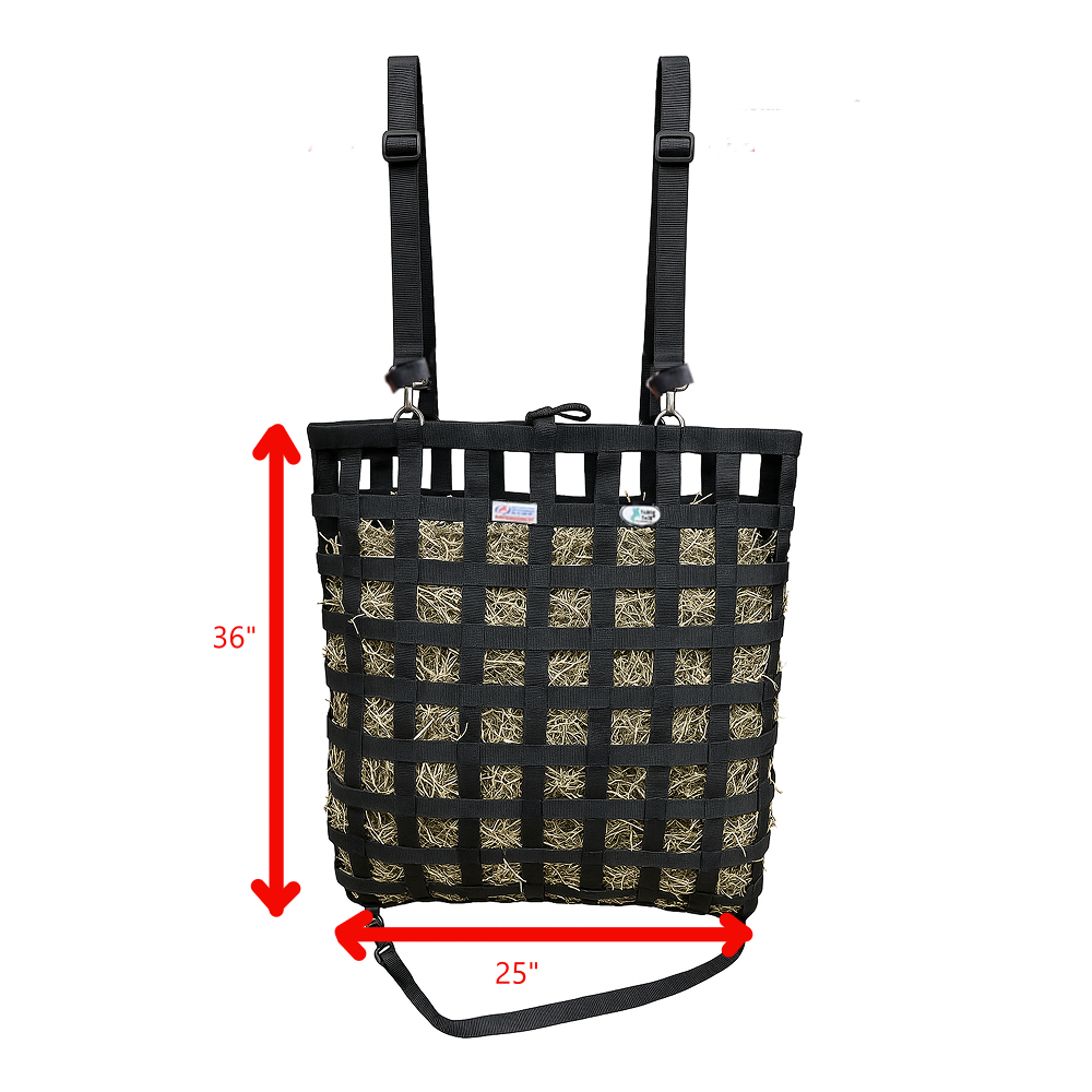 Tahoe Patented Slow Feed Hay Bag – 4-Sided Design with Super Tough Bottom, Easy-Fill Top, 2"x2" Openings, Holds 4 Flakes, Covered, Durable & Dust-Draining