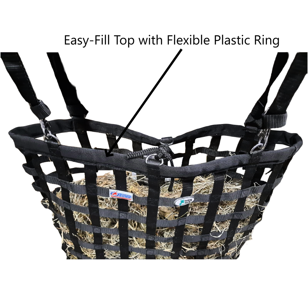 Tahoe Patented Slow Feed Hay Bag – 4-Sided Design with Super Tough Bottom, Easy-Fill Top, 2"x2" Openings, Holds 4 Flakes, Covered, Durable & Dust-Draining