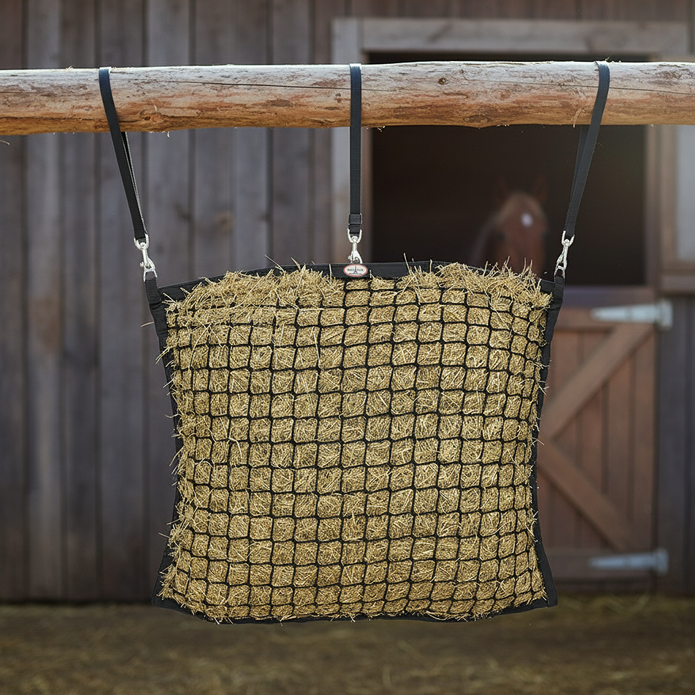 Derby Originals Paris Tack XL Knotless Slow Feed Hay Net – 48"x30", 2" Openings, Soft on Muzzles, with 3 Adjustable Straps for Fence or Stall Hanging