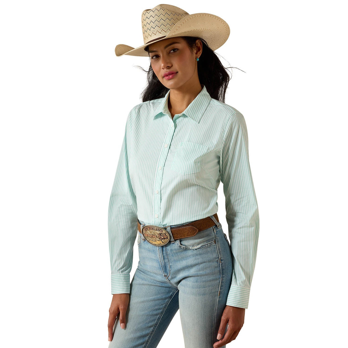 Ariat Women's Kirby Long Sleeve Collared Button-Down Shirt – Rider-Tested Stretch Poplin Equestrian Top