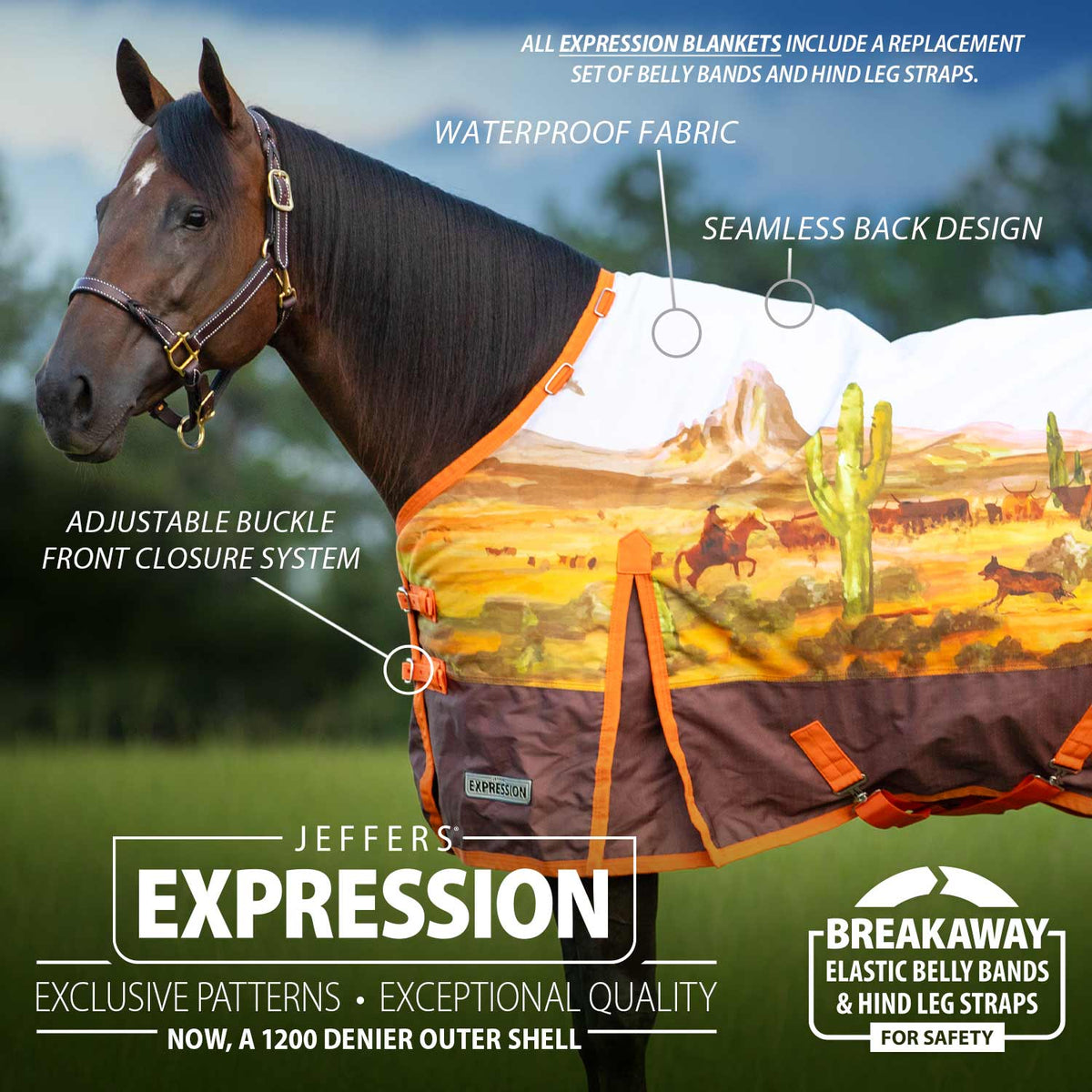 Jeffers Expression 1200 Denier Standard Neck Horse Turnout Sheet, 0 Gram