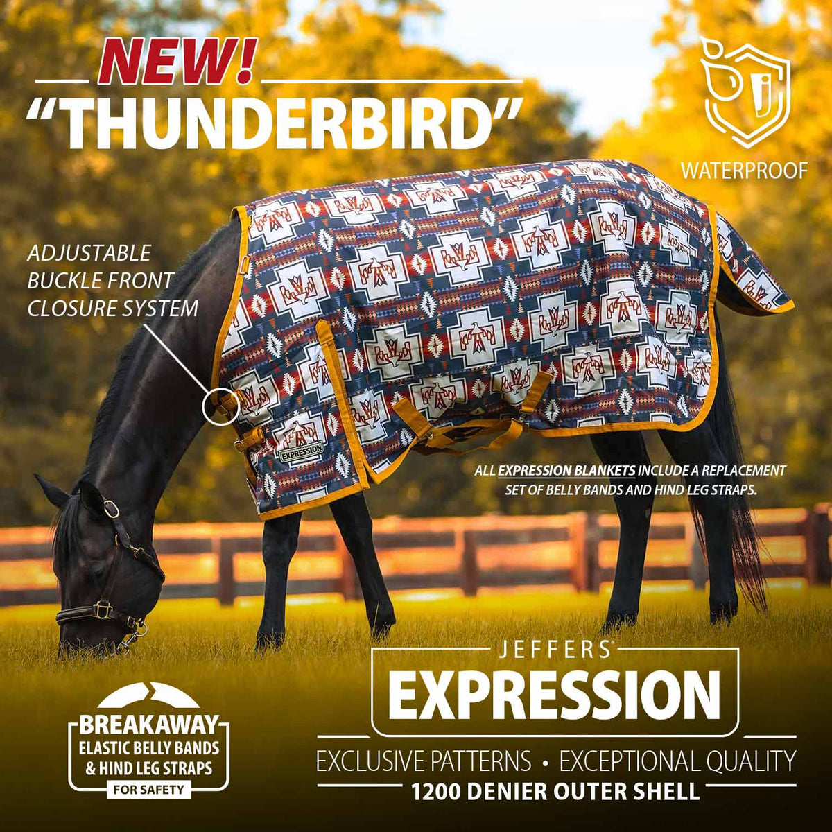 Jeffers Expression 1200 Denier Standard Neck Turnout Horse Blanket, 240 Gram